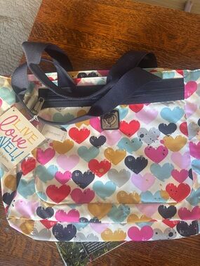 Brighton Multi-Color Heart Tote with Navy Straps
